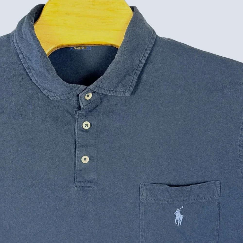 Polo Ralph Lauren Polo Shirt Mens XXL Navy Blue Classic Fit Cotton Pocket Jersey